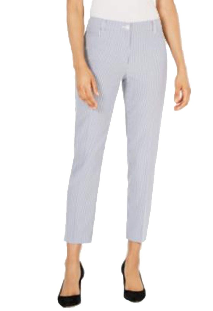 Anne Klein Womens High Rise Striped Straight Leg Pants Gray 0