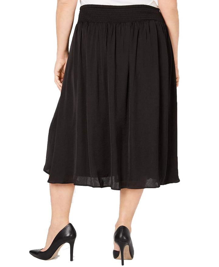 Plus Size Satin-Tie Midi Skirt