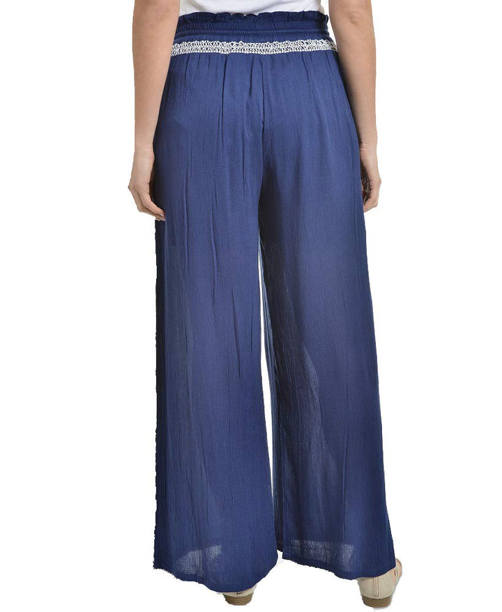 NY Collection Embroidered Tassel Tie Palazzo Pants