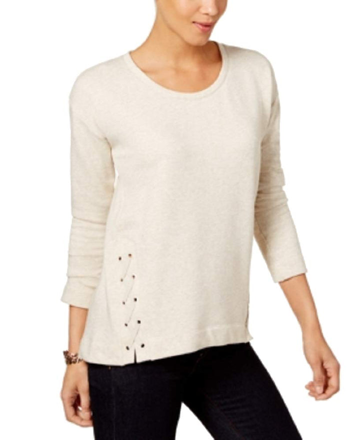 Style & Co Scoop Neck Lace Up Knit Top