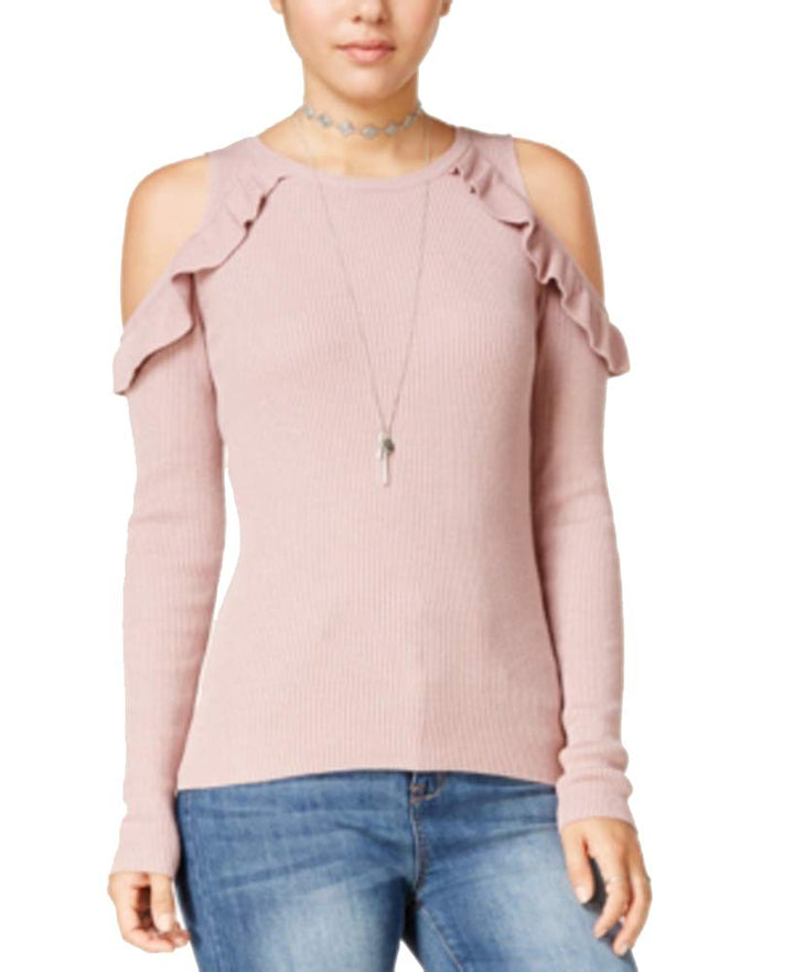 Hippie Rose Juniors Cold Shoulder Ruffled Sweater