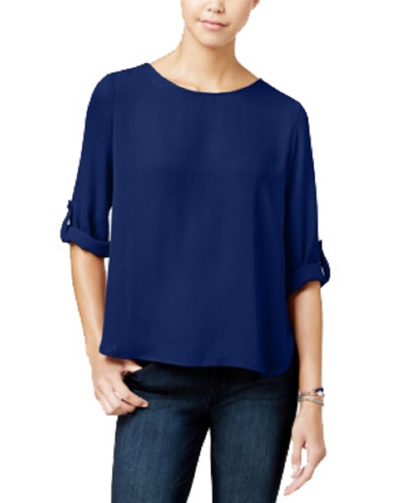 Hippie Rose Juniors Roll-Sleeve Woven Top
