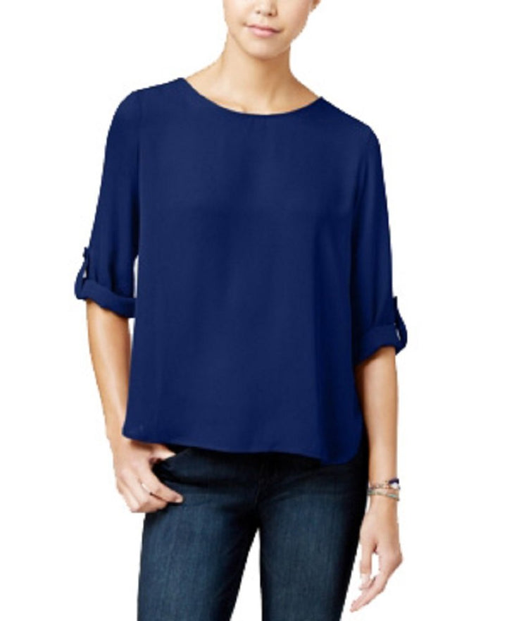 Hippie Rose Juniors Roll-Sleeve Woven Top