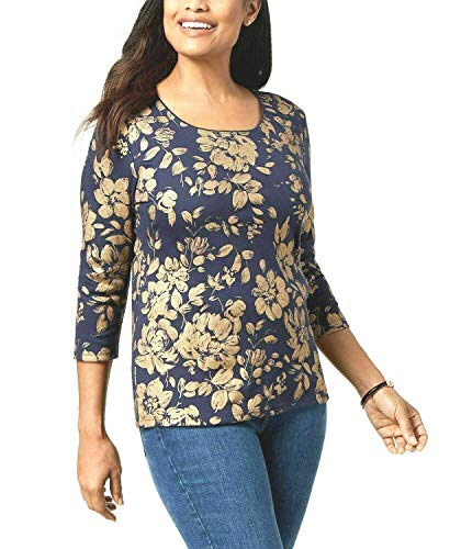 Karen Scott Petite Cotton Metallic Printed T-Shirt