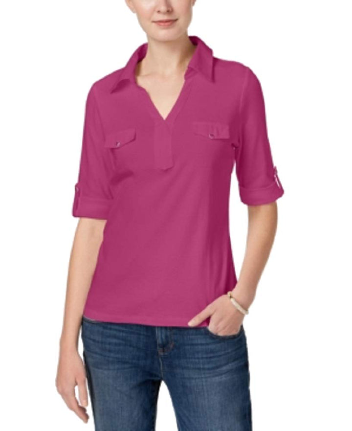 Karen Scott Cotton Roll Tab Sleeve Shirt