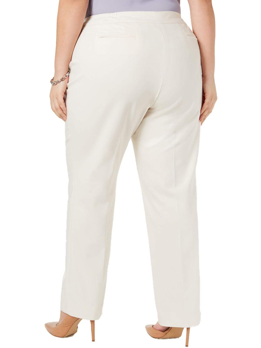 Anne Klein Womens Plus Solid Mid-Rise Straight Leg Pants (Anne White, 14W)
