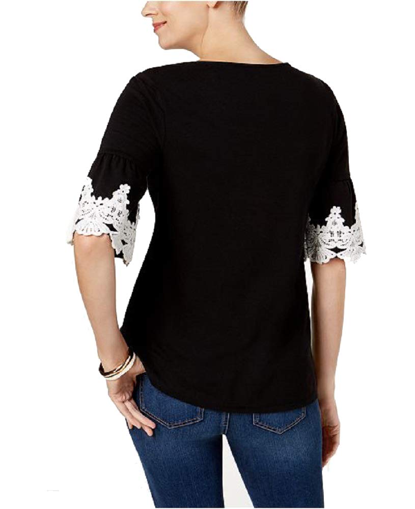 Charter Club Bell Sleeve Crochet Detail Top