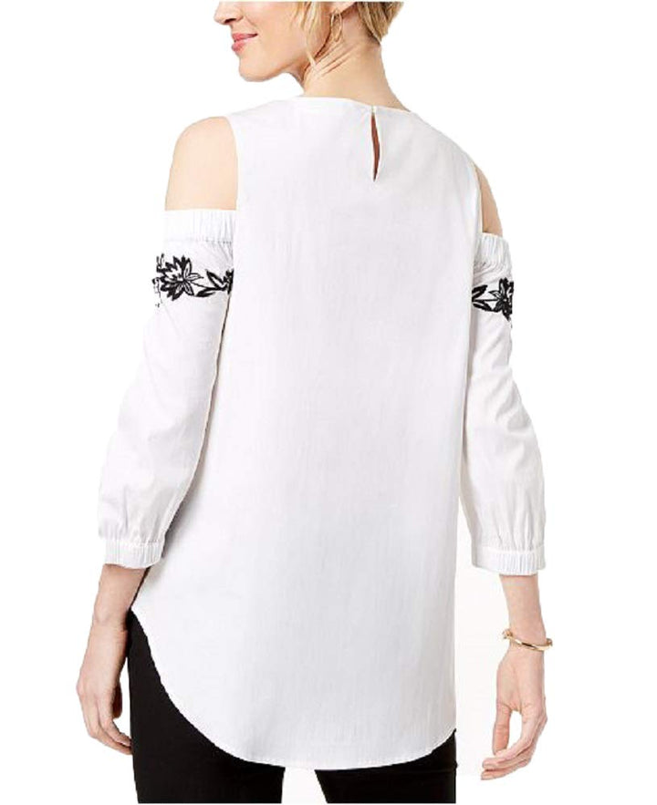 Charter Club Petite Embroidered Cold Shoulder Top