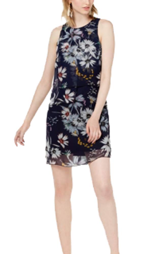 Maison Jules Layered Floral Print Short Shift Dress