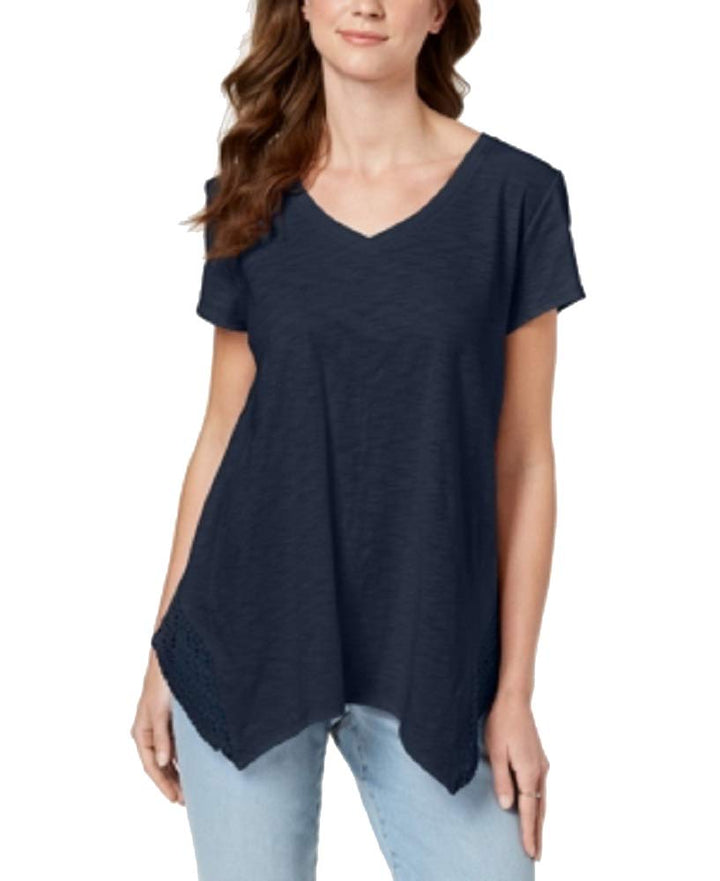 Style & Co Crochet Handkerchief Hem T-Shirt