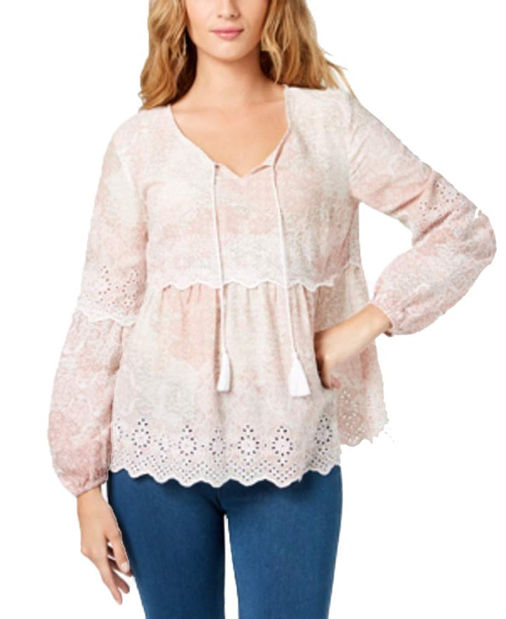 Eyelet Bell-Sleeve Top