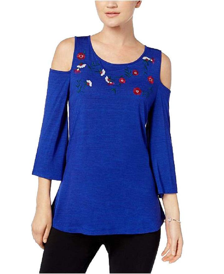 Embroidered Cold-Shoulder Top