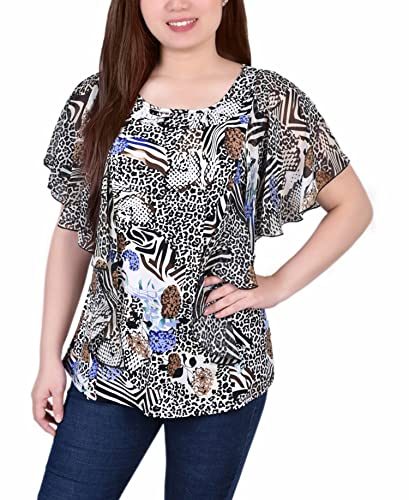 Petite Size Chiffon Sleeve Poncho With Studded Neckline Top