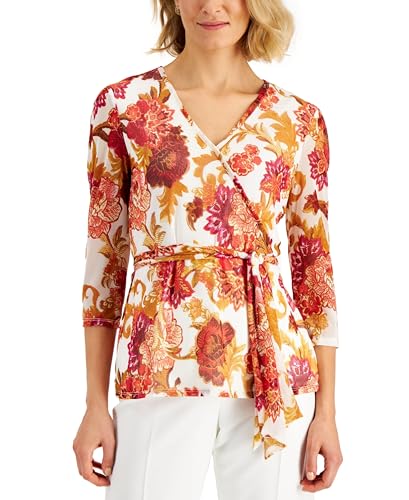 JM Collection Printed Wrap Top