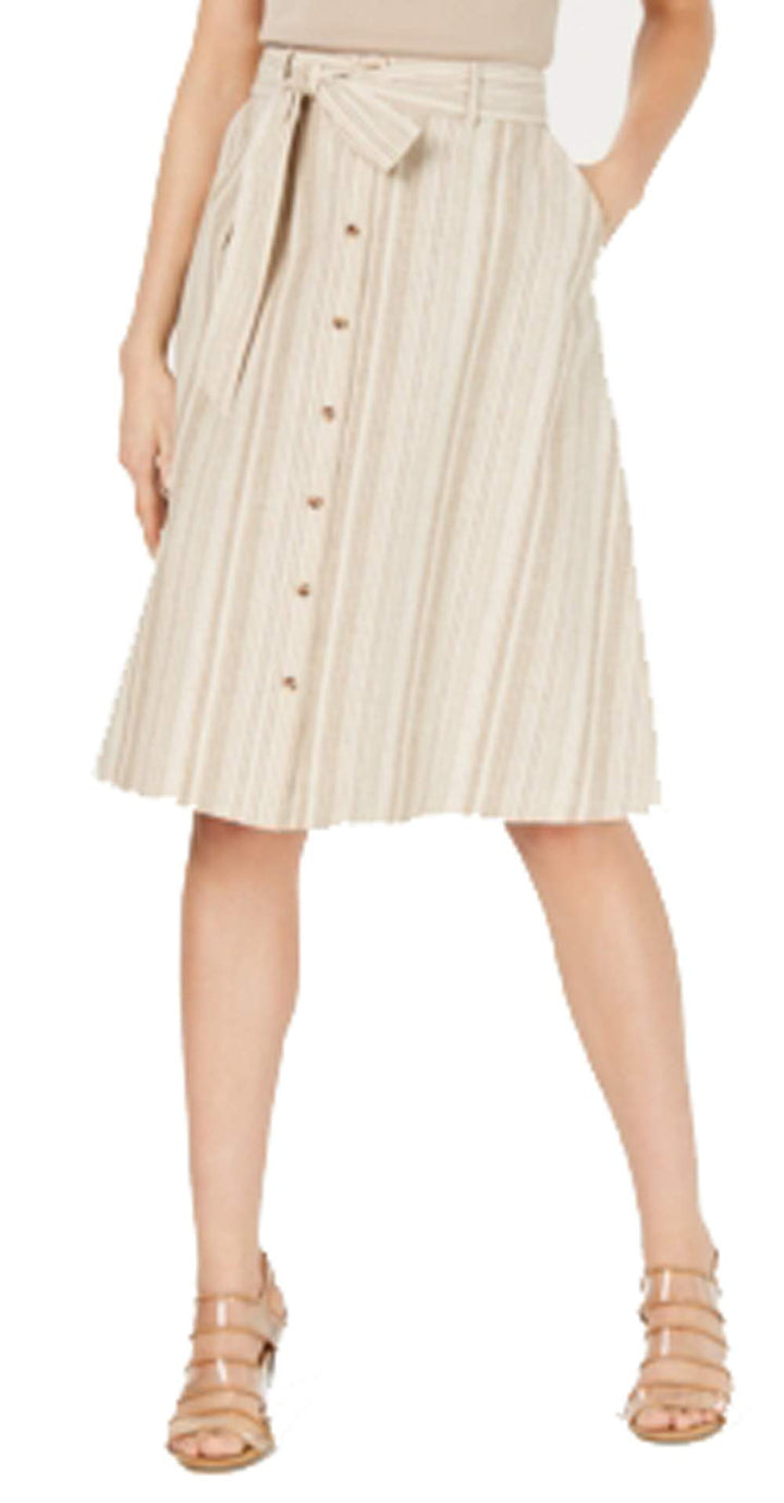 Striped Button-Front Midi Skirt