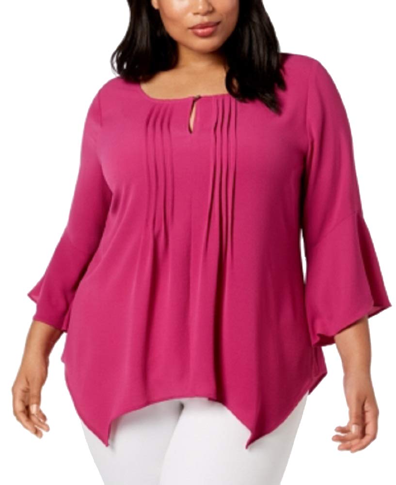 NY Collection Plus Size Pleated Handkerchief Hem Top