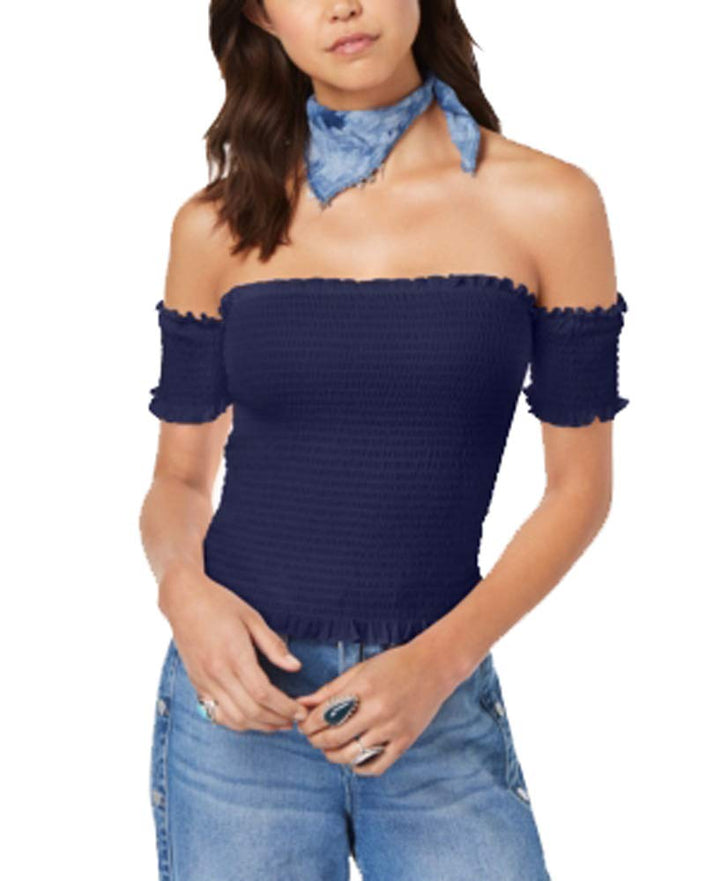 Juniors' Smocked Off-The-Shoulder Crop Top