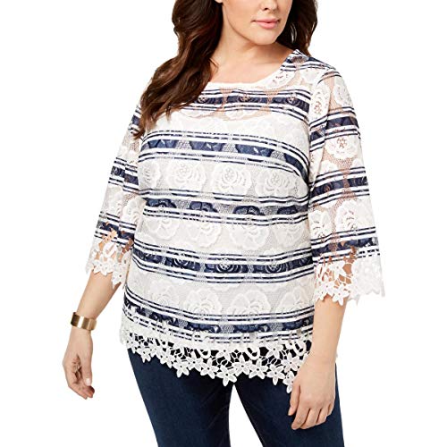 Charter Club Plus Size Striped Lace Blouse