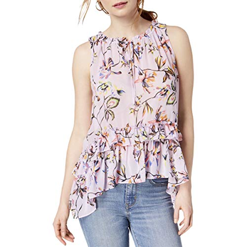 Bar III Printed Ruffled High Low Top