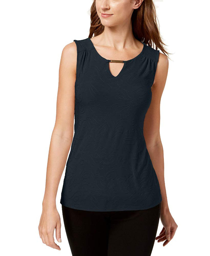 JM Collection Embellished Keyhole Top