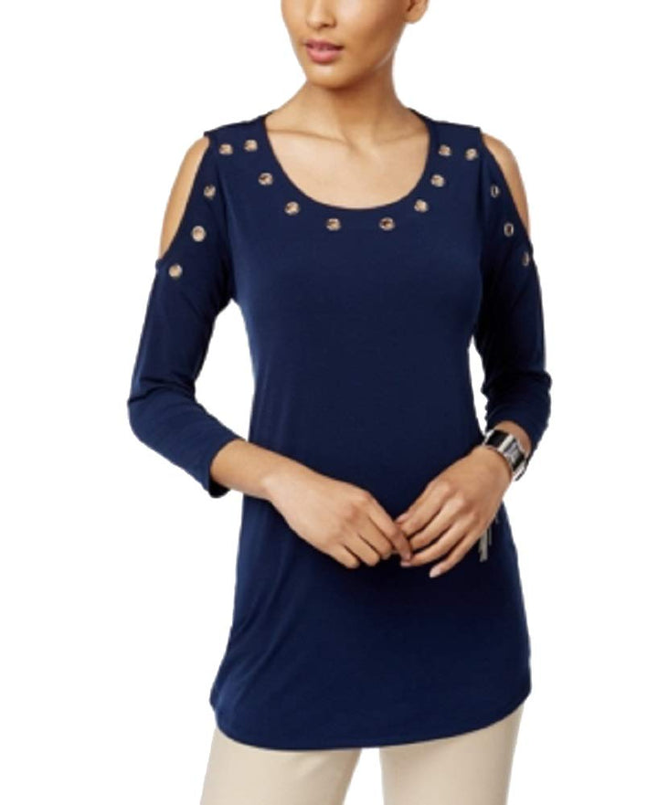 JM Collection Grommet Cold Shoulder Top