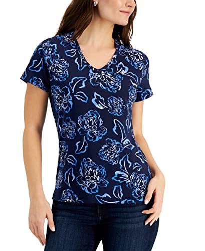 Karen Scott Peony Floral V Neck Top
