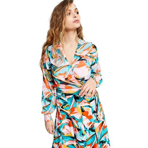 Bar III Printed Tie Waist Wrap Blouse
