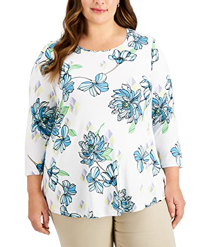 JM Collection Plus Size Printed 3/4 Sleeve Top