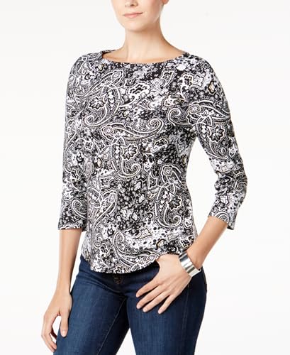 Button-Shoulder Print Top
