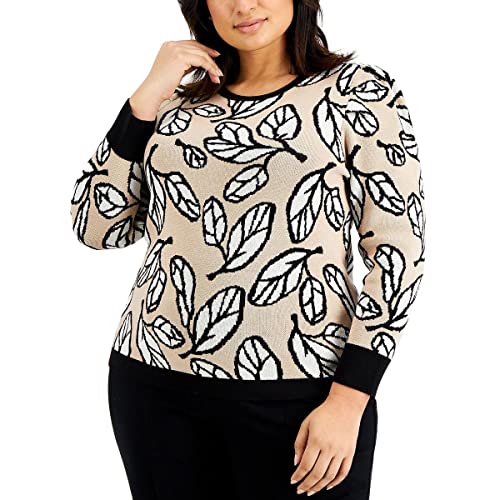 Anne Klein Plus Size Printed Jacquard Puff Sleeve Sweater