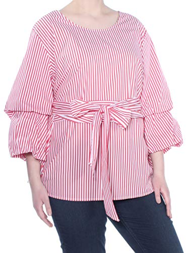 Plus Size Striped Tucked Sleeve Shirt