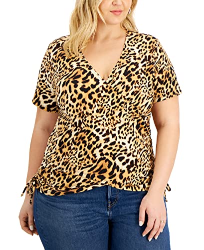INC International Concepts Plus Size Animal Print Side Tie Cotton Top