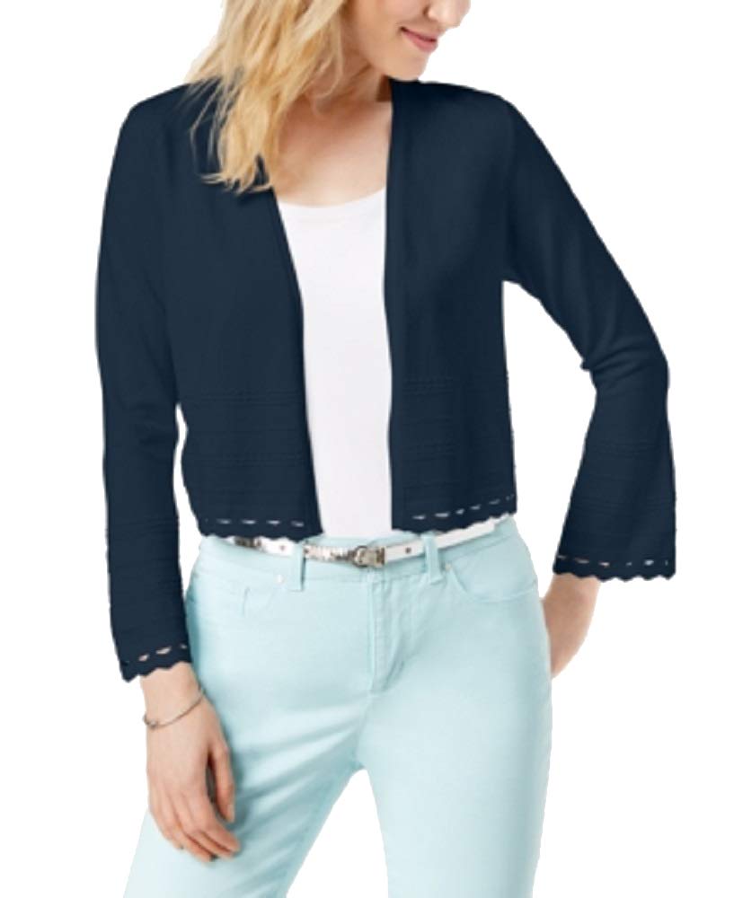 Charter Club Petite Open Front Geo Stitch Cardigan
