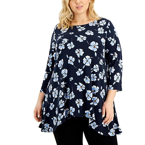 Alfani Plus Size Printed Asymmetrical Hem Tunic Top