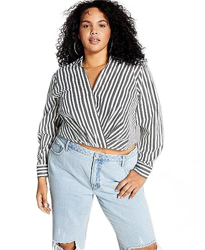 Now This Trendy Plus Size Faux Wrap Poplin Shirt