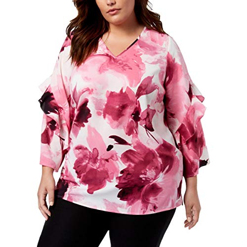Alfani Plus Size Printed Ruffled Sleeve Zip Back Top