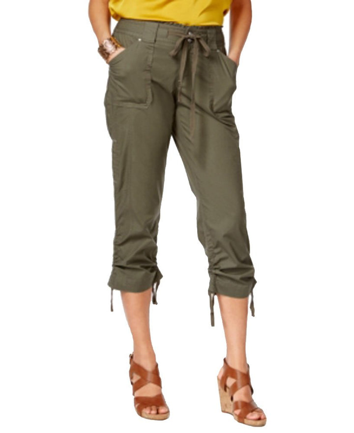 INC International Concepts Ruffled Waist Cropped Cargo Pants