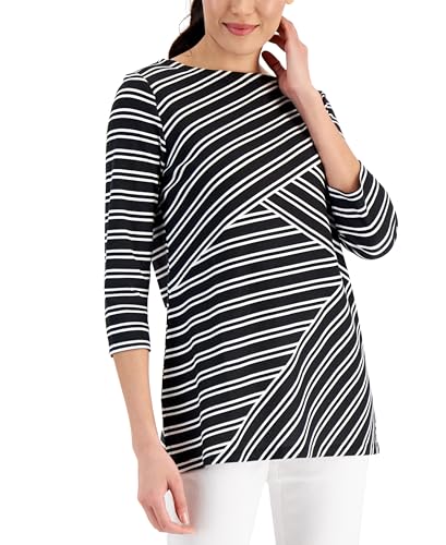 Karen Scott Womens Asymmetrical Stripe Tunic