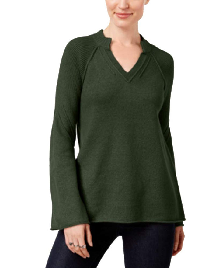 Split-Neck Bell-Sleeve Sweater