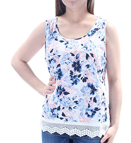 Maison Jules Cotton Floral Print Crochet Trim Tank Top