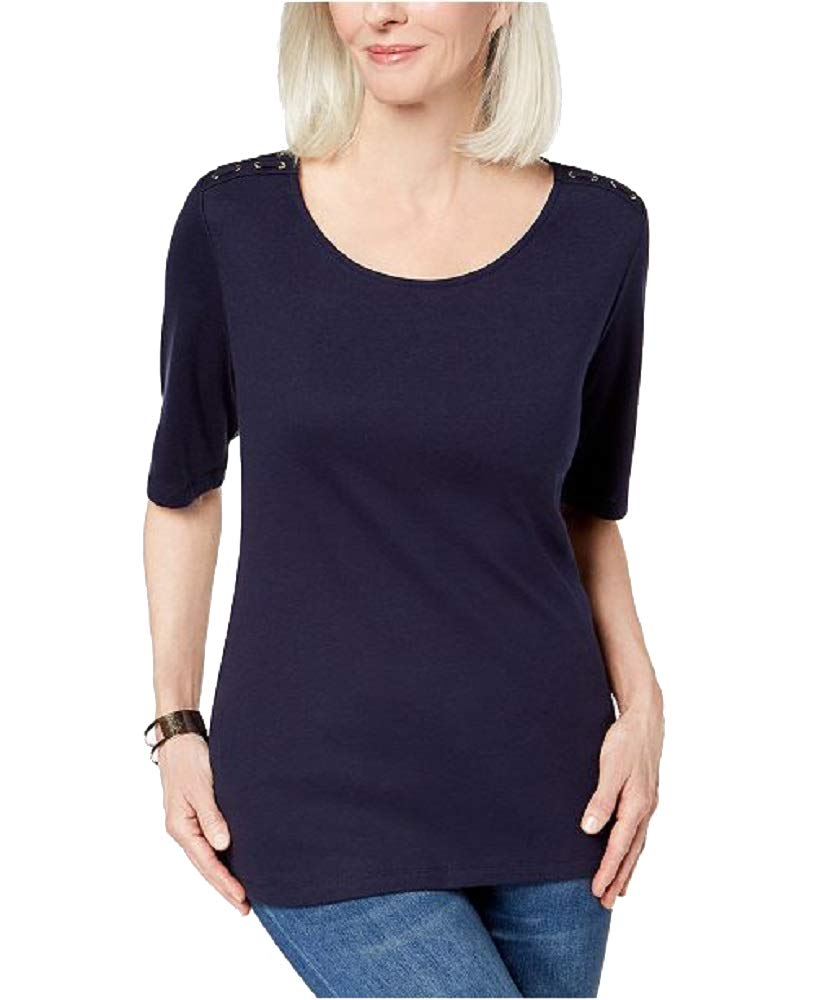 Karen Scott Cotton Laced Shoulder T-Shirt