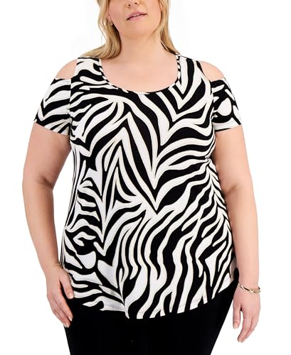 JM Collection Plus Size Printed Cold Shoulder Top