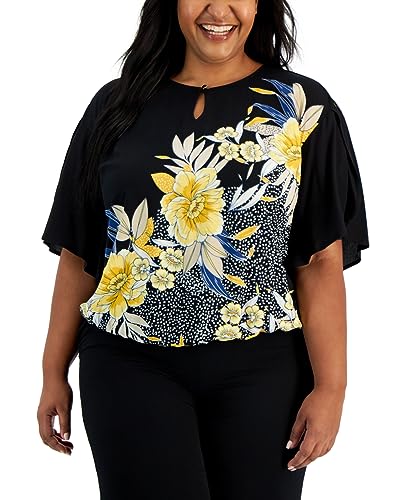 JM Collection Plus Size Keyhole Neck Floral Top