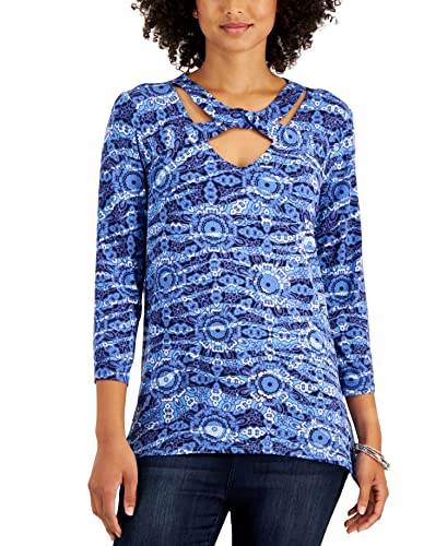 JM Collection Printed Strappy Neck Top