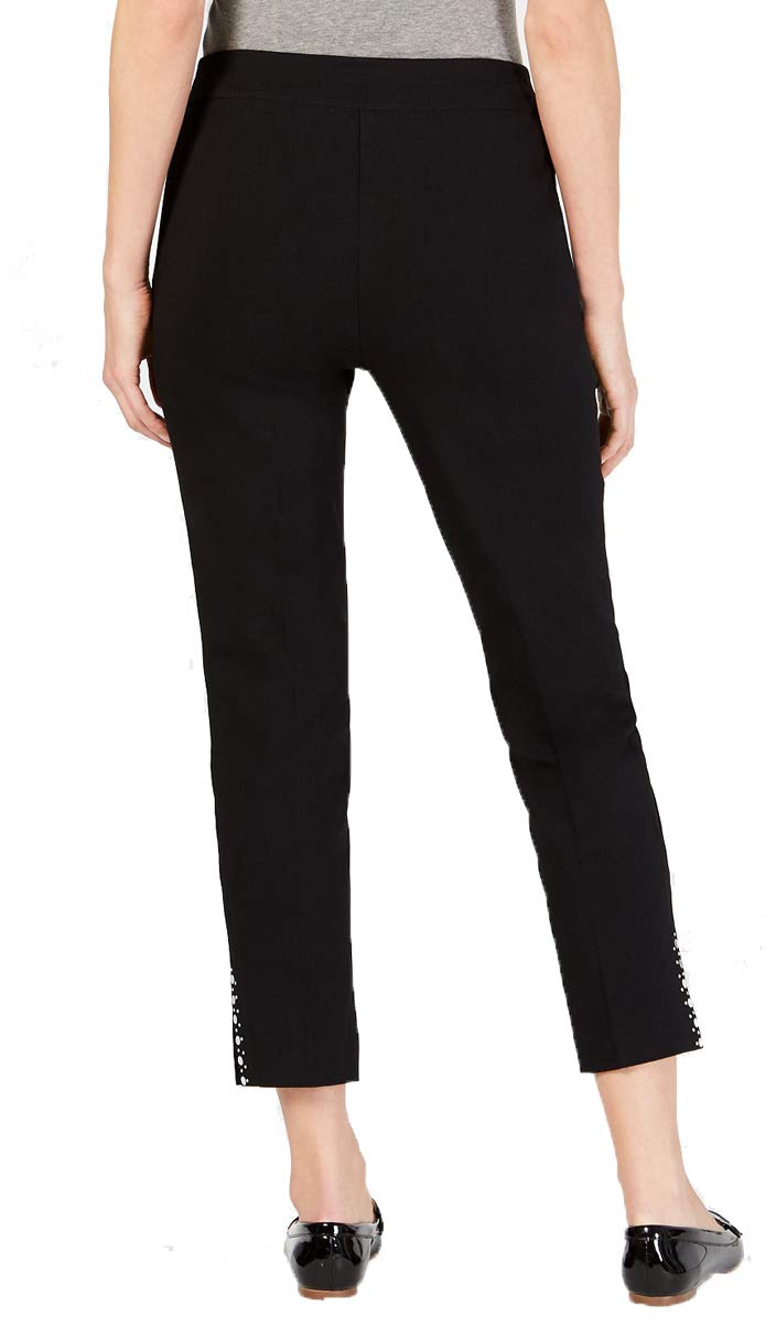 JM Collection Mirror-Trim Ankle Pants (Deep Black, S)
