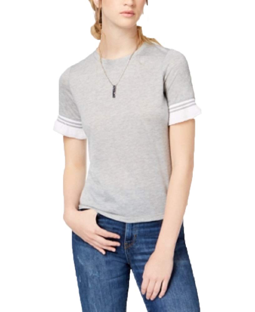 Juniors' Contrast Stripe Ruffle-Sleeve T-Shirt