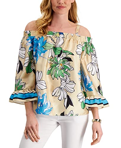JM Collection Floral Print Cold Shoulder Top