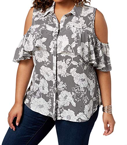 NY Collection Plus Size Cold Shoulder Ruffle Shirt