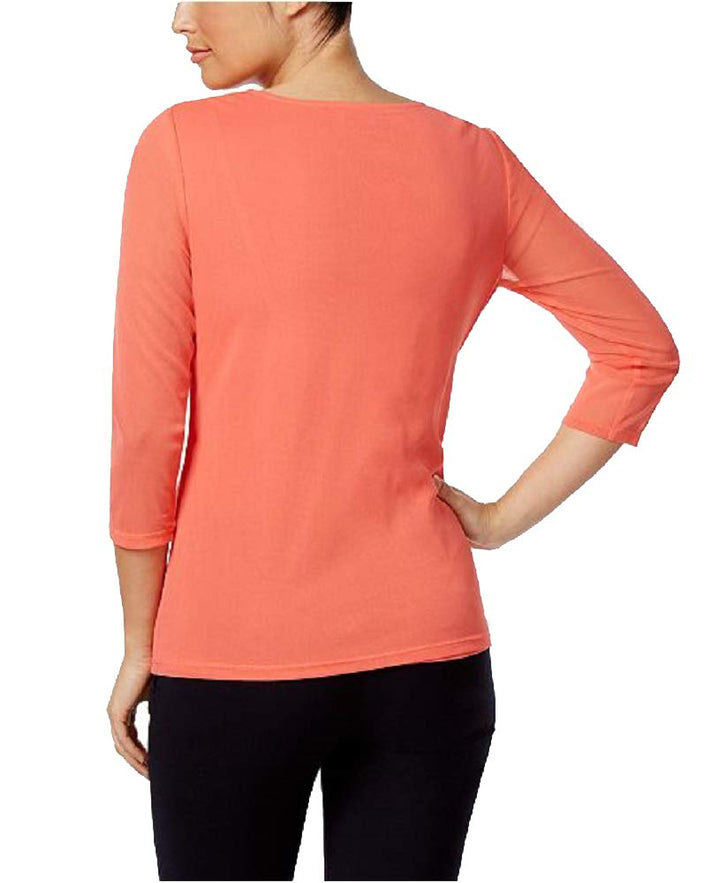 Alfani Petite Tiered Mesh Illusion Sleeve Top