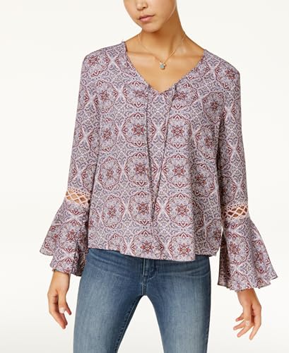 Hippie Rose Juniors Printed Crochet Bell Sleeve Top